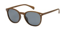 Polarized Round Frame Classic Look Medium Wood Grain Sunglasses Smoke Gray Lens