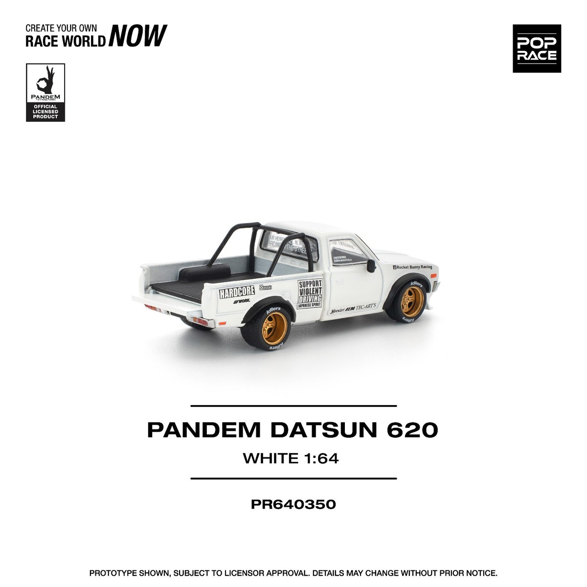 Pop Race Pandem Datsun 620 - White 1:64 Scale Diecast Car PR640350