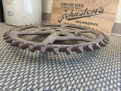 Antique 21” Cast Iron Gear Vintage Sprocket Steampunk Industrial Cog Farm Wheel - Picture 22 of 24