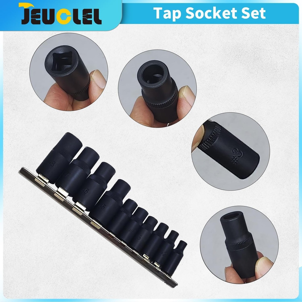 10Pcs Tap Socket Wrench Set (Magnetic), 1/4” & 3/8” Drive External