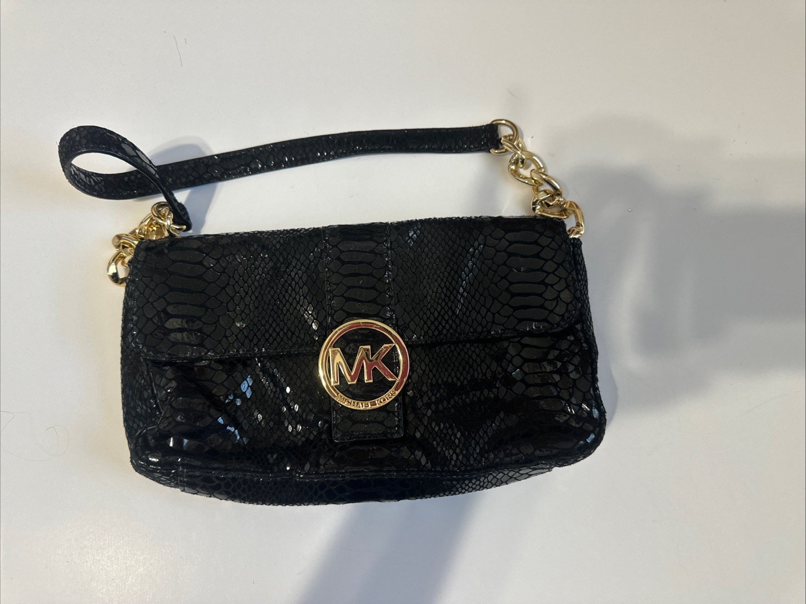 Michael Kors Black Python Snakeskin Embossed Leat… - image 1