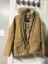 Vintage Woolrich Tan Faux Fur Lined Hooded Parka Jacket Made in USA