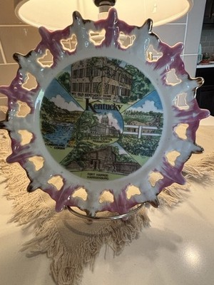 Pink And Gold Lattice Edge Kentucky Souvenir Plate Antique Vintage