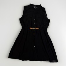 Rue 21 Womens Size XL Little Black Dress Sleeveless Collared Button-Up Belted