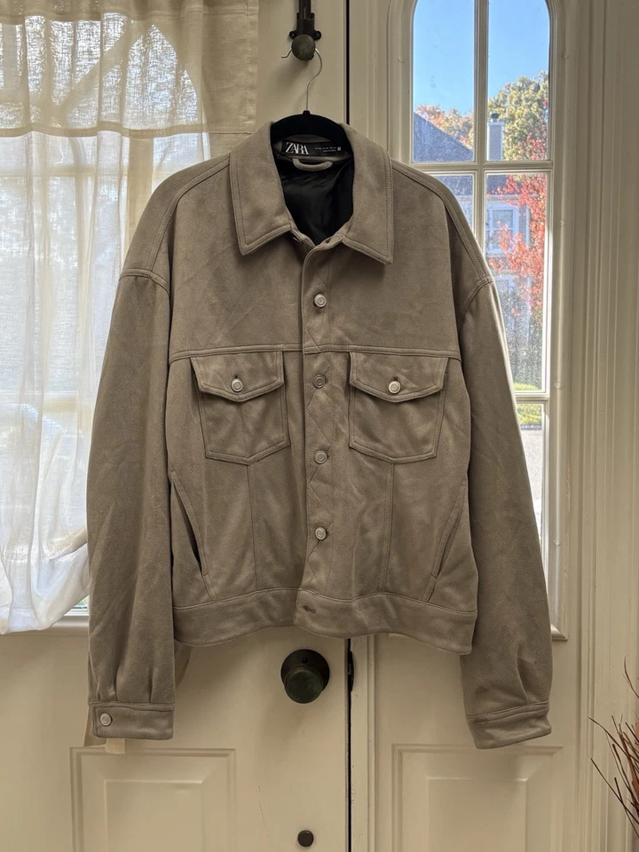 Jaqueta de camurça marrom claro masculina Zara GG - Imagem 2 de 4