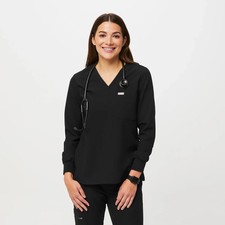 Figs Catarina Longsleeve Scrub Top in Black, Size XXS