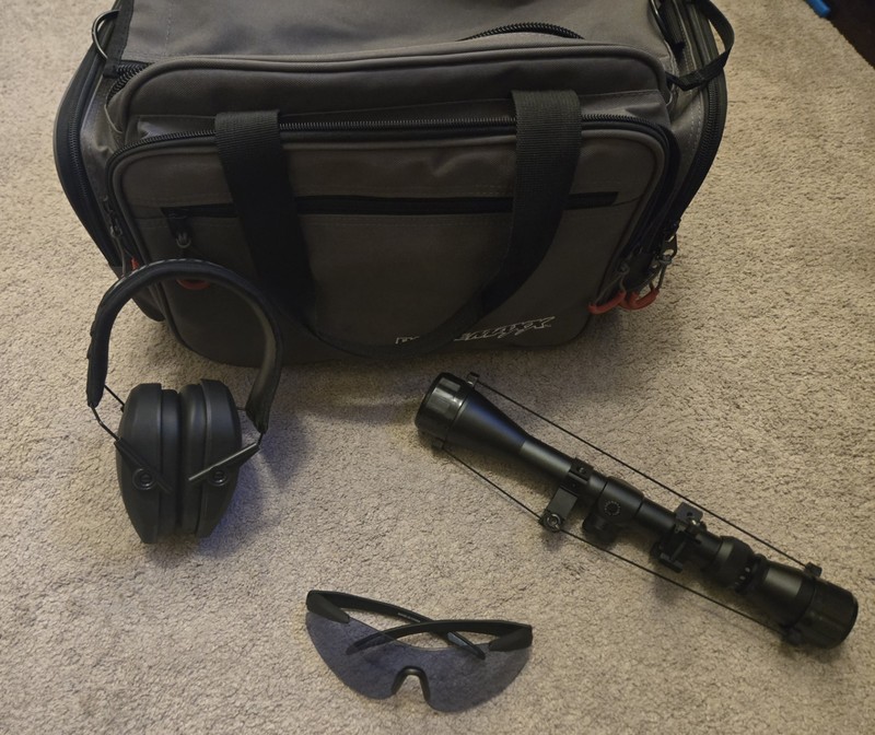 Lot Of BassPro Rangemaxx Bag, Beretta Glasses, Earmuffs and Scope