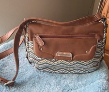 Stone Mountain Shoulder Bag Woven Chevron Design/Faux Leather Adjustable Strap