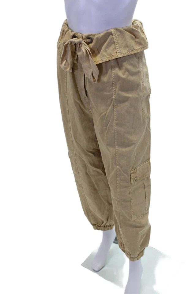 Pantalones Ulla Johnson Mujer Botón Mosca Tiro Alto Pierna Recta Beige Algodón Talla 10 Foto 2 de 4