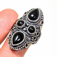 Natural Black Onyx Gemstone 925 Sterling Silver Jewelry Ring Size 9 Love Gift s9