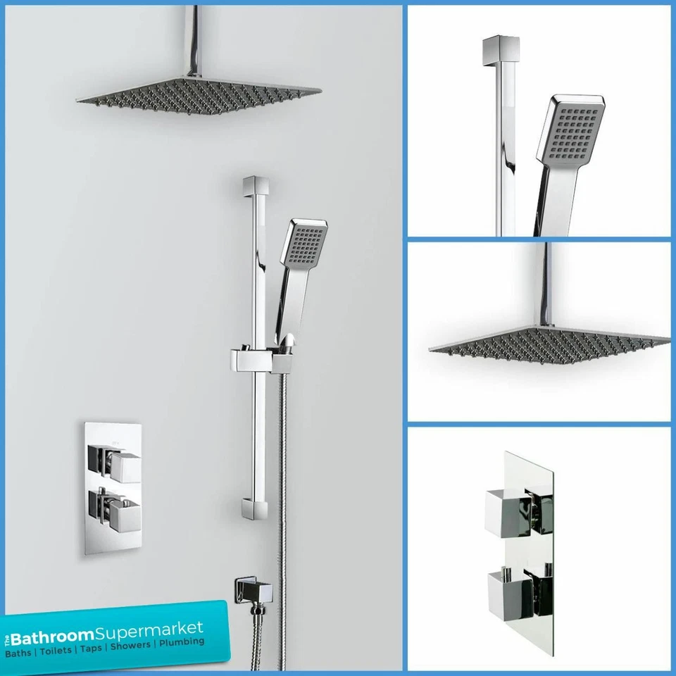 BATH SUPERMARKET Concealed Thermostatic Shower Set Valve Chrome Square 300 Ceiling Shower Head