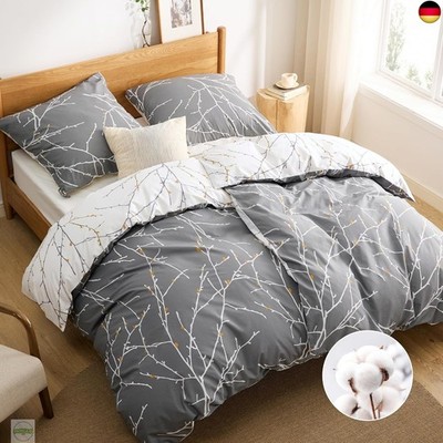 BEDSURE Bed Linen 135 x 200 cm, 4-piece Cotton Bed Linen Sets, Grey , Set of 2