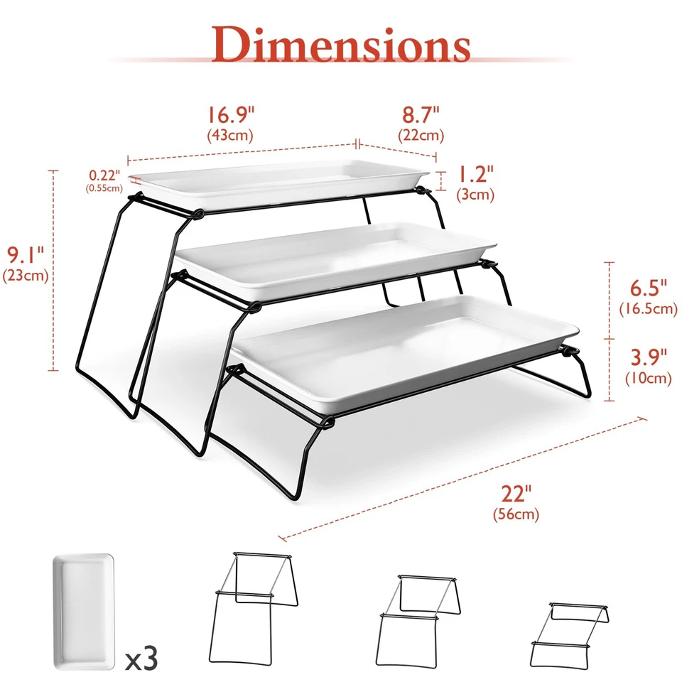 Extra Large 3-Tier Melamine Serving Tray Set and Cupcake Stand for Party Even... - Image 3 of 4