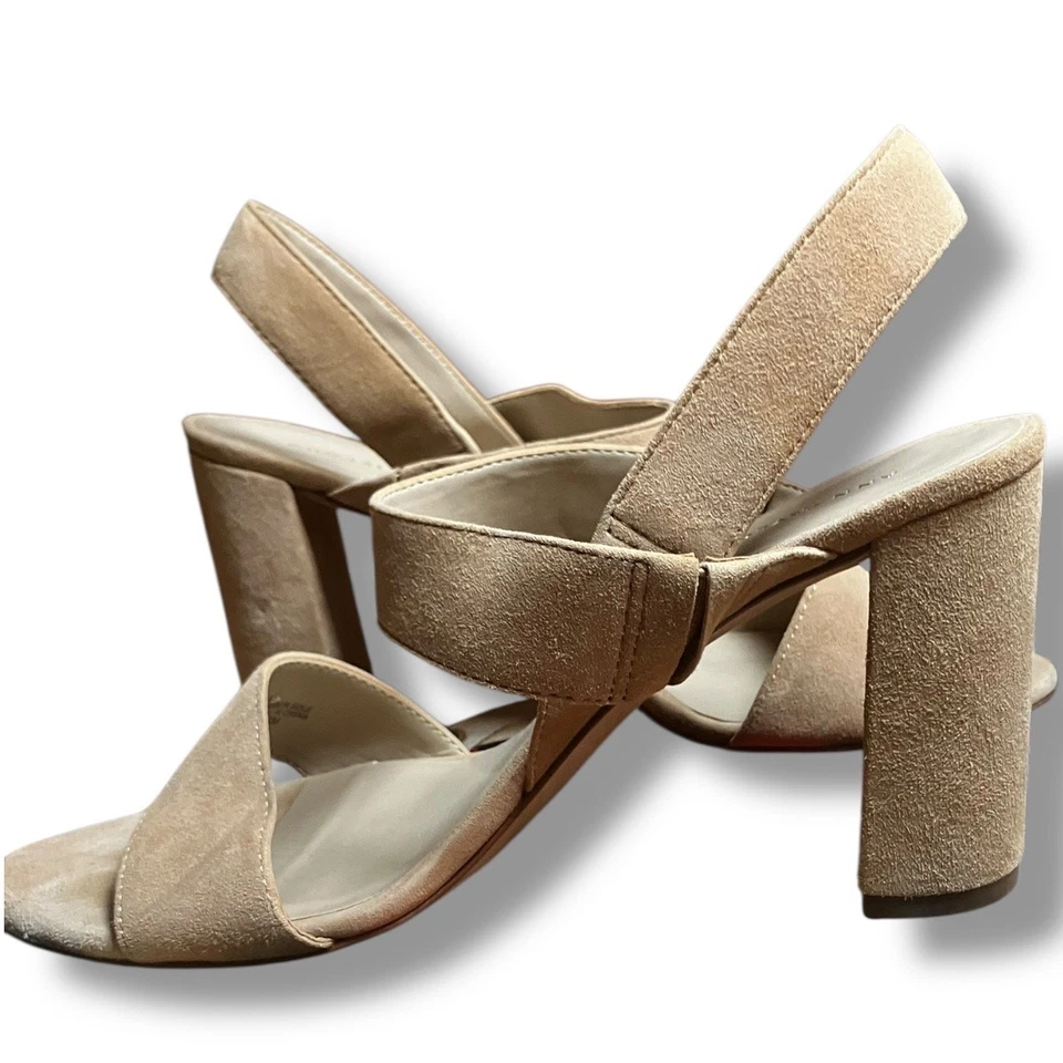 Ann Taylor Nude Suede Block Heel Sandals Size 8 M Chic Neutral - Image 3 of 4