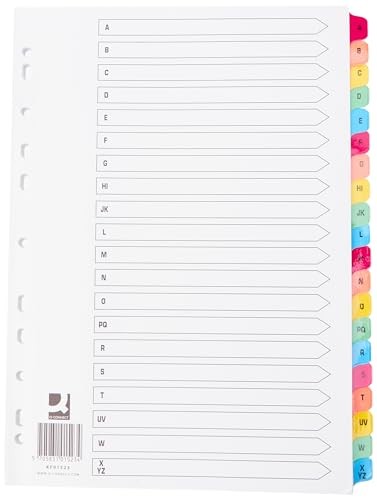 Q-Connect Multi-Punched A-Z 20-Part Reinforced Multi-Colour A4 Index Pre-Prin...