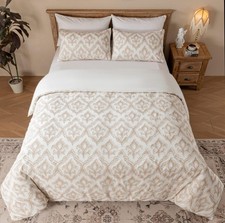 Cotton Floral Clipped Jacquard Duvet Cover King Size Bedding Set, Soft Textur...