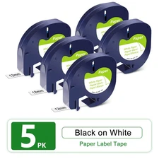 5PK Black on White Paper 91330 Tape Label for DYMO LetraTag QX50 12mm S0721510