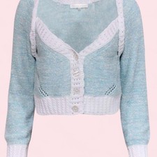 LoveShackFancy Blue Pointelle Cropped Cardigan Size L