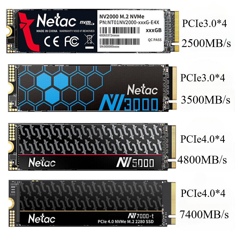 Netac 2TB 1TB 500GB 256GB M.2 PCIe SSD 2280 NVMe Internal Solid