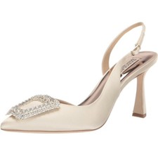 Badgley Mischka Women's Enida Satin Slingback Crystal Brooch Pump 5.5, Ivory