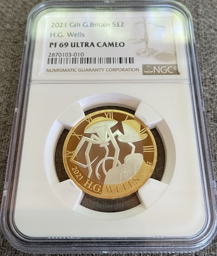 2021 Gilt Great Britain Silver Two Pound H.G.Wells Proof Ultra Cameo - 第 2/4 張圖片