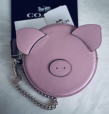 バッグ vintage coach coin purse pouch pig Coach Year of The Pig Pink Leather Round Zip Coin Purse Charm