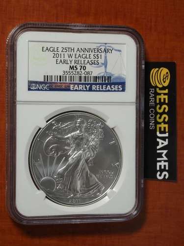 2011 W BURNISHED SILVER EAGLE NGC MS70 EARLY RELEASES BLUE LABEL