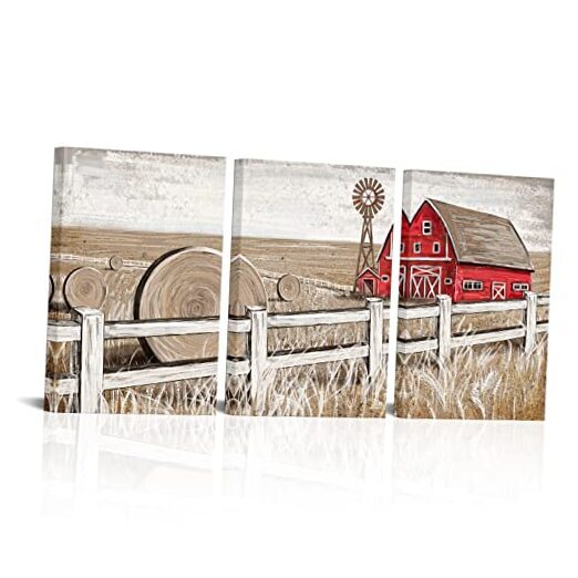 VVOVV Wall Decor Rustic Barn Landscape Canvas Wall Art Old 16
