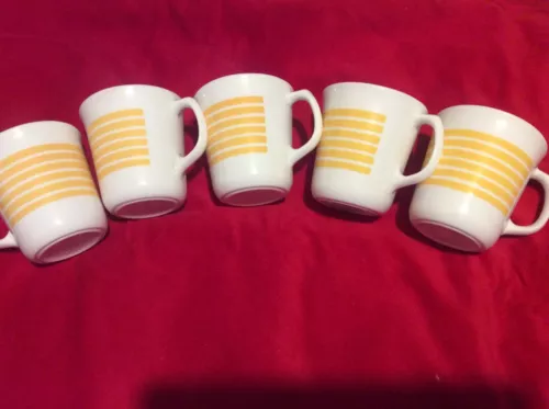 Vintage Corning Ware Set of 5 Coffee Cups Rainbow Turquoise Retired Made USA