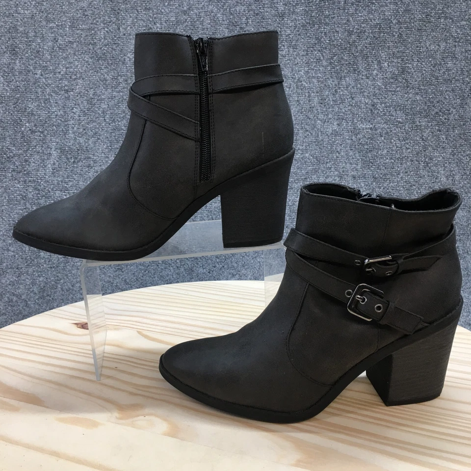 Botas Glory Desteñidas Mujer 8 Botines Gris Imitación Cuero Puntera Almendra Tacones Bloque Foto 2 de 4