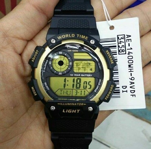 Casio AE-1400WH-9A World Time Illuminator Digital Black Resin Stopwatch Watch - Picture 4 of 10