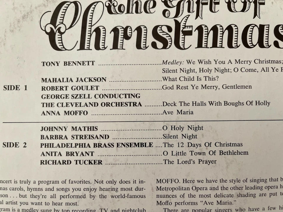 The Gift Of Christmas - OG 1972 vinyl LP - Robert Goulet - Johnny Mathis - Moffo - Image 3 of 4