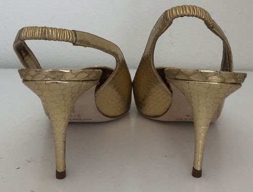 NIB Manolo Blahnik Erisli Genuine Snakeskin Gold Slingback Pump Heel Sz 37.5 - Picture 6 of 8
