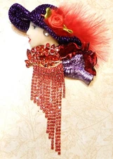 Lady Face Porcelain-Look pin Brooch handmade Red Hat Society
