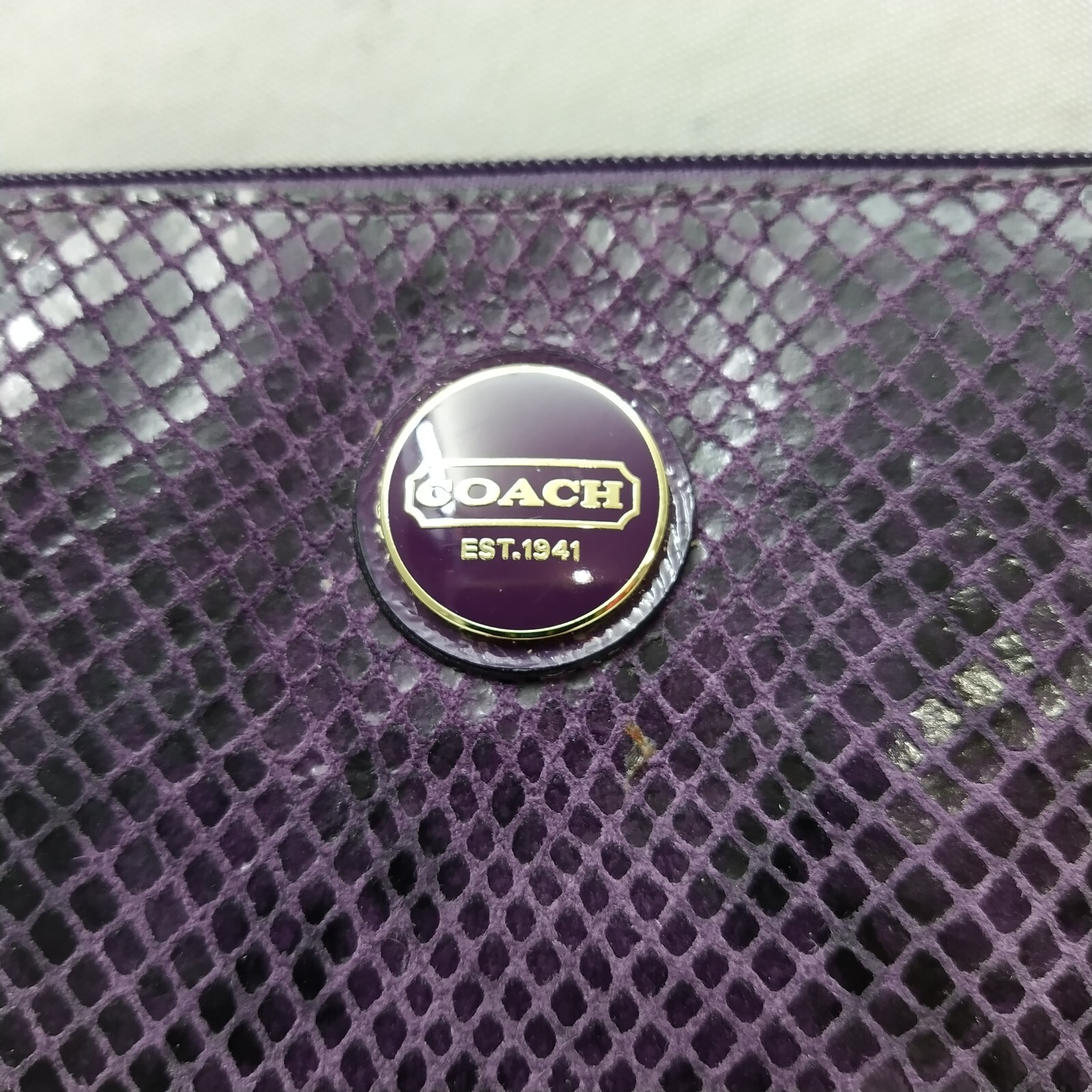 Coach Purple Leather Python Embossed Zipper Closu… - image 2