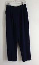 ST.JOHN BASICS Sz 10 Classic Pleated Front NAVY Knit Pants 28" inseam