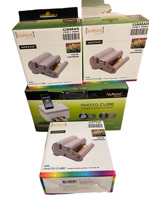 VuPoint Photo Cube Compact Photo Printer With 3 New Color Cartridges Bundle