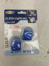 2 Pcs Blue Silicone Bicycle Safety LED Head Front & Rear Tail Light Set W5
