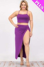 Plus Size Crop Cami  Split Thigh Maxi Skirt Set