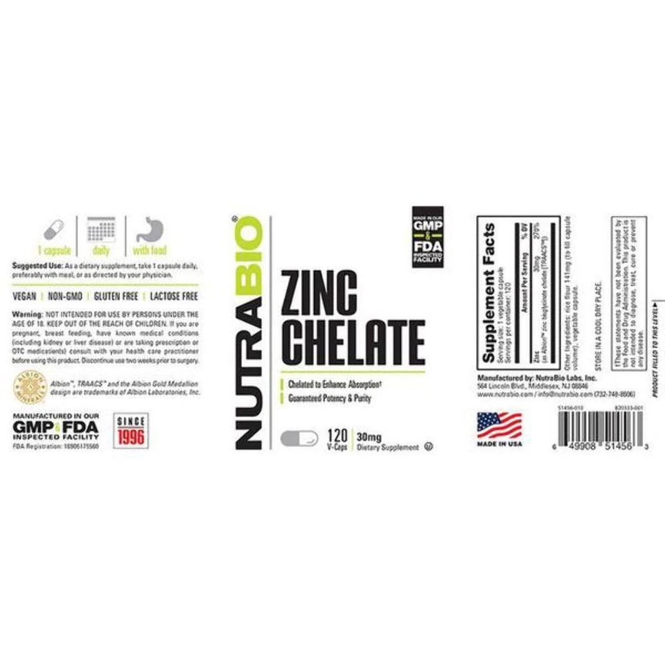 NutraBio - ХЕЛАТИРОВАННЫЙ ЦИНК (30 мг) - 120 капсул - Изображение 3 из 3