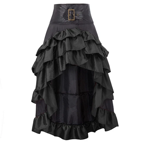 Women Banquet Irregular Long Gothic Victorian Dress Retro Steampunk Lace Skirt - Picture 6 of 9