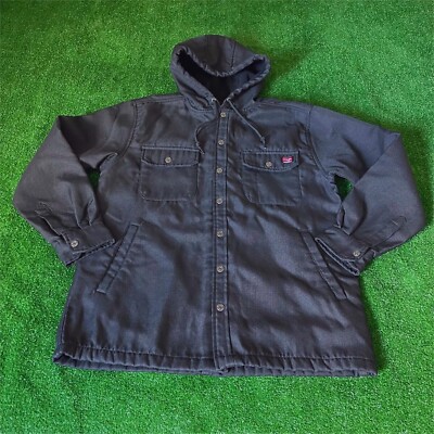 Wrangler Long Sleeve Button Down Fleece Lined Duck Shirt Hooded Jacket Size  M