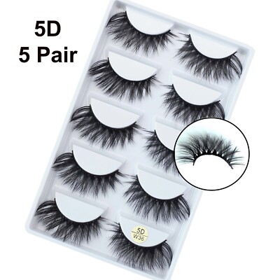 2x5 Paar Falsche Wimpern Lang Dick Natur Fake Eye Lashes Set Nerz Makeup W36