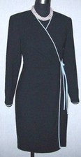 Jeremy Spenser Dress Sz 4 Black & Pastel Blue Trim Wrap Sheath S 