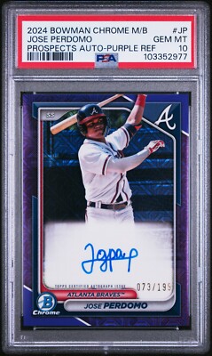 PSA 10 - 2024 Bowman Chrome JOSE PERDOMO Purple Mojo AUTO 73/199 