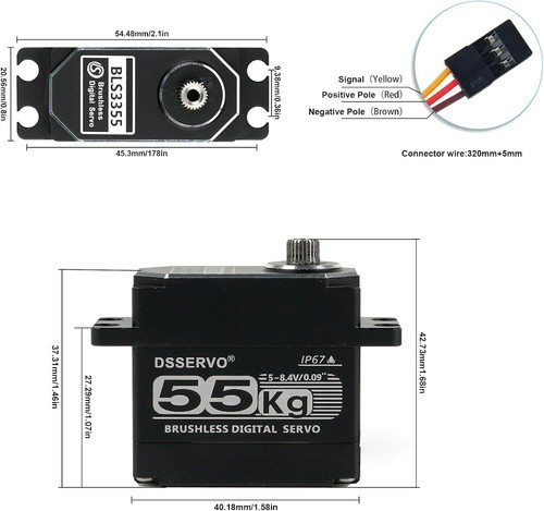Servo RC sin escobillas de alto par 55 kg impermeable IP67 engranaje metálico completo 8,4 V25T bocina - Imagen 56 de 57