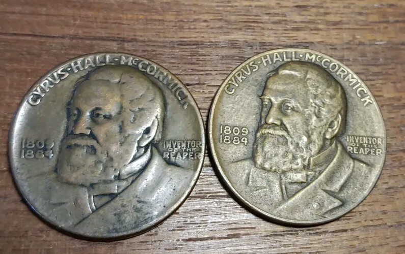 Cyrus Hall McCormick International Harvester Reaper Inventor 1831-1931 2 Coins