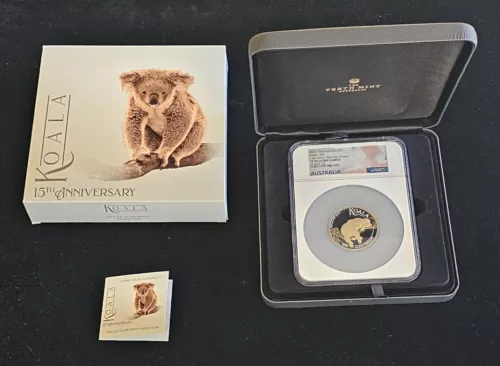 Australia 2022P 3oz Silver 15th Anniv Koala Gilt PF70UCAM NGC 6572895-140 in OGP