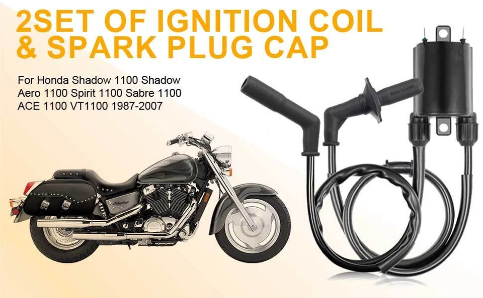 Bobinas de encendido 2 piezas con tapas para HONDA Shadow Aero 1100 VT1100C3 1998-2002 Foto 2 de 4