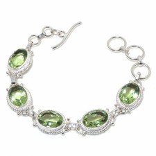 Brazalete Joyería Plata de Ley 925 Hecho a Mano Piedras Preciosas Amatista Verde Talla 7-8"